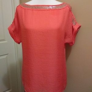 Loft Medium with gold sequin neck and shoulders